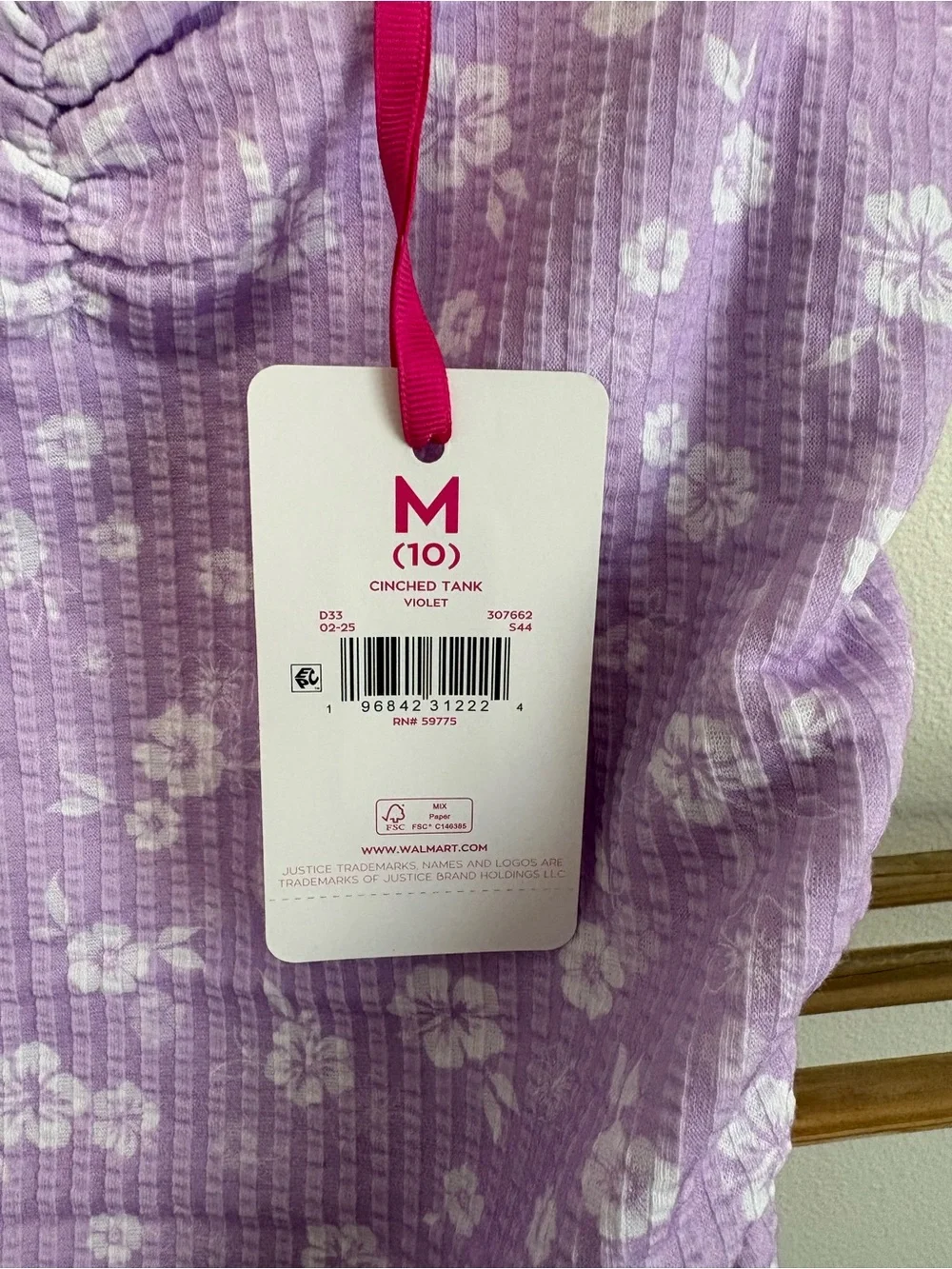 Justice Girls Cinched Floral Tank in Violet | size medium (10)